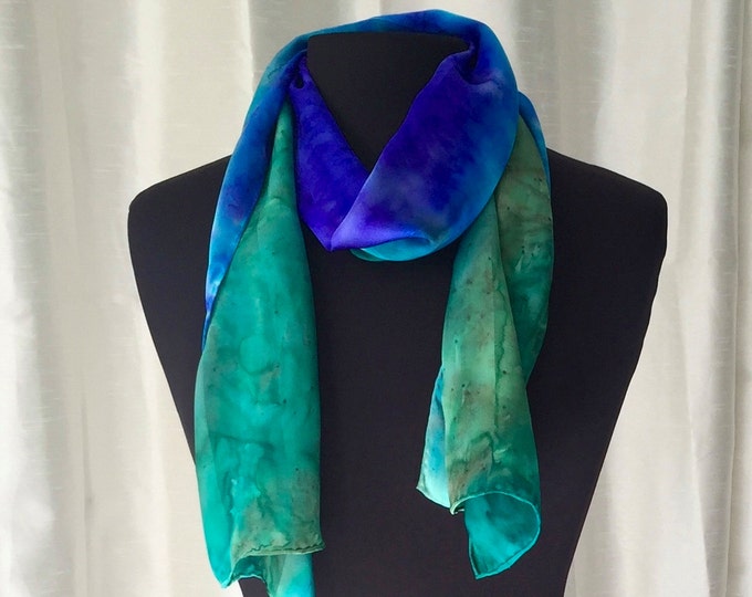 Mediterranean Hand Painted Silk Scarf Santa Fe Opera Collection, One of a Kind, Designer Original Made in USA