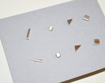 Set of Geometric Earrings, Geometric Stud Earrings, Silver Stud Earrings, Tiny Stud Earrings, Second Piercing, Third Piercing, Ear Candy