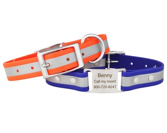 Reflective ScruffTag Waterproof Personalized Dog Collar with Built In Engraved Nameplate