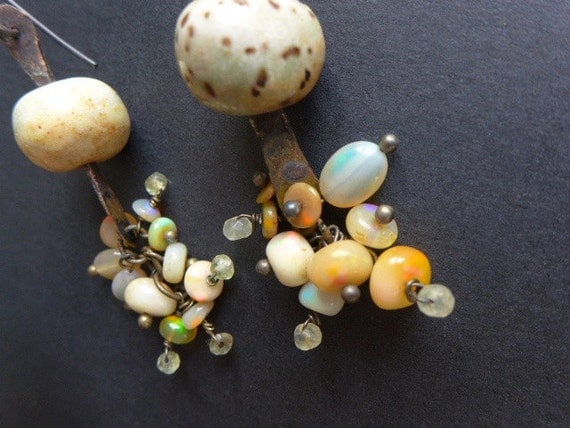 Luminiferous Ether. Assemblage earrings with Ethiopian opals.