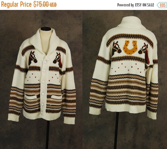 ON SALE vintage 70s Horse Sweater 1970s Oversized by jessamity