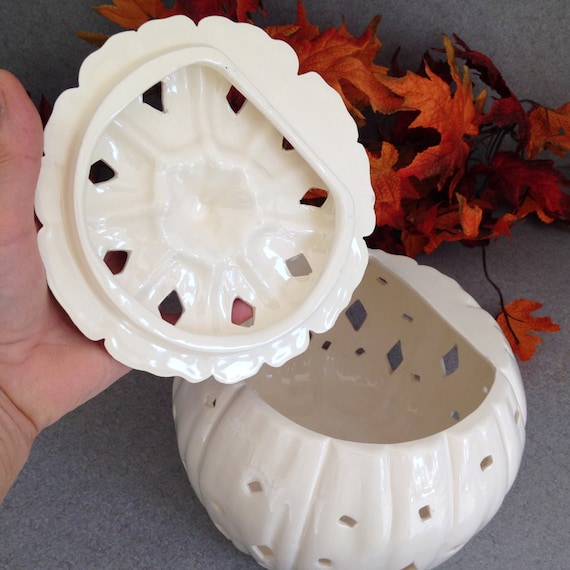 Ceramic White pumpkin luminarie candle holder Wedding