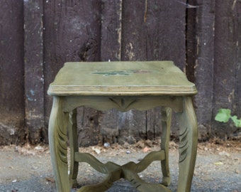 Olive Green Antique Side Table Refinished