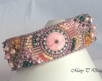 Pink and Green Bead Embroidery Cuff Bracelet ... EBW Team