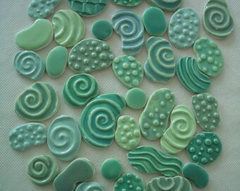 RR38 - 38 pc GORGEOUS Stamped Circles - Ceramic Mosaic Tile Set
