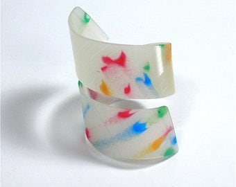 Vinyl Record Album Spiral Wrist Cuff Very Rare Clear Vinyl with Multi Colored Splatter in Red Blue Green and Yellow Size Small