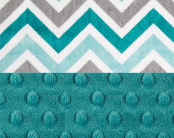 Minky Baby Blanket Boy, Topaz Charcoal Gray Teal Chevron Personalized Baby Blanket, Stroller Blanket // Chevron Blanket / Baby Shower Gift