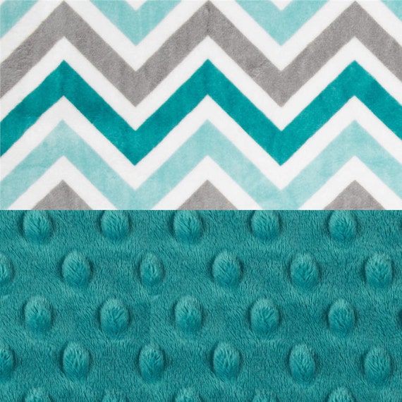 Minky Baby Blanket Boy, Topaz Charcoal Gray Teal Chevron Personalized Baby Blanket, Stroller Blanket // Chevron Blanket / Baby Shower Gift