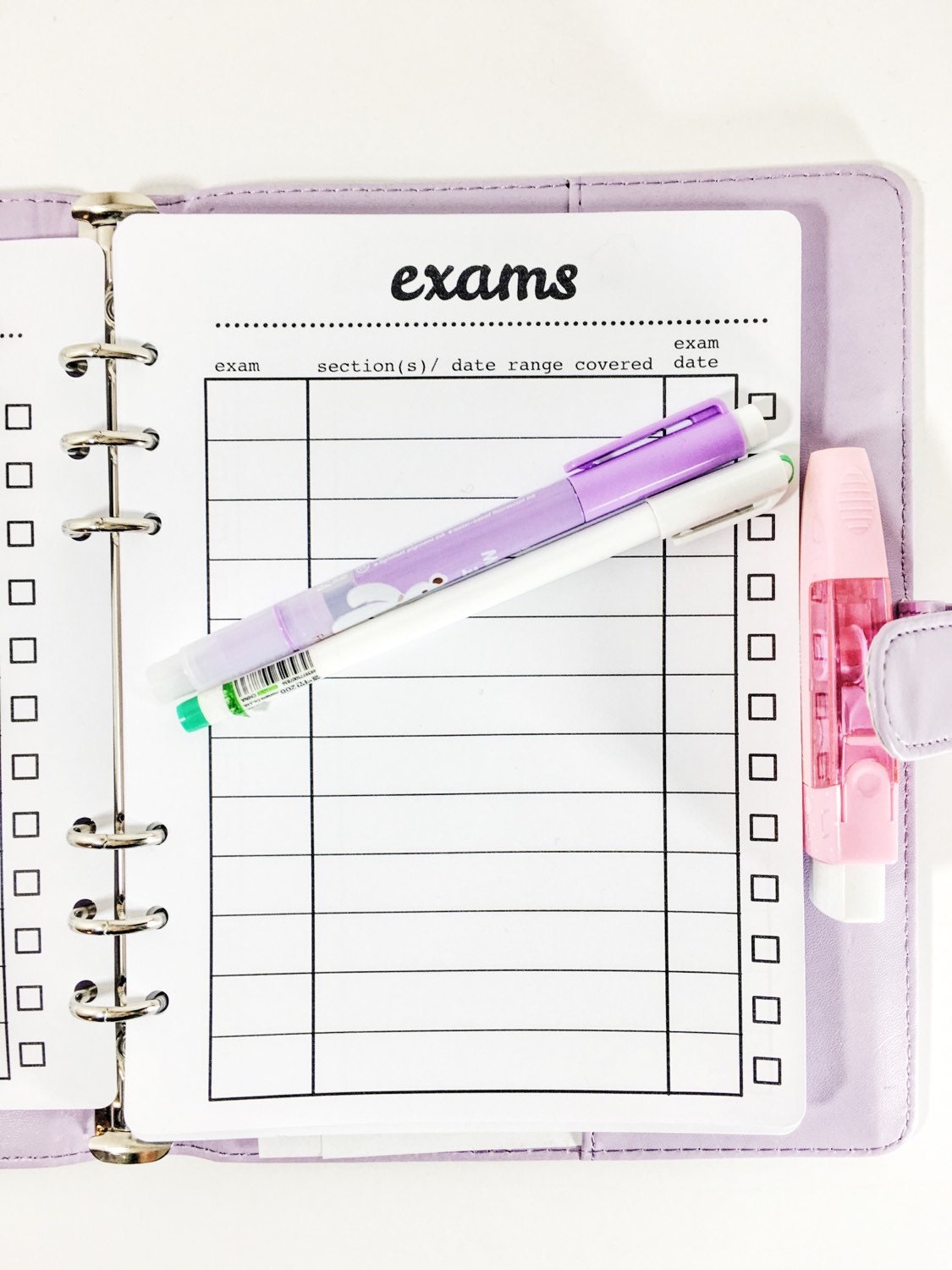 Exam Tracker A5 Printable Simple Cute Planner Insert