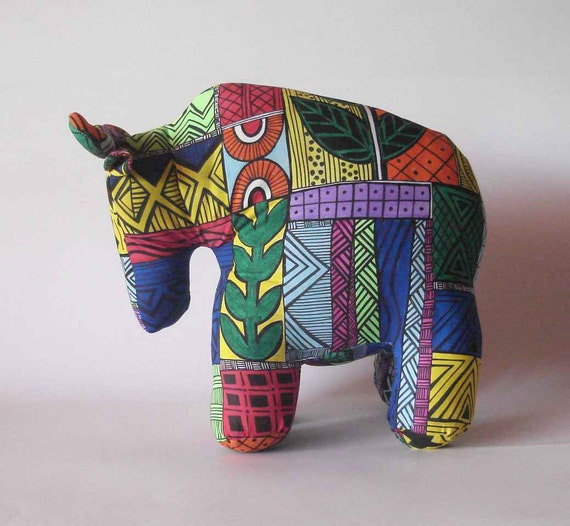 Wildebeest Gnu silk screened hand painted multicolored