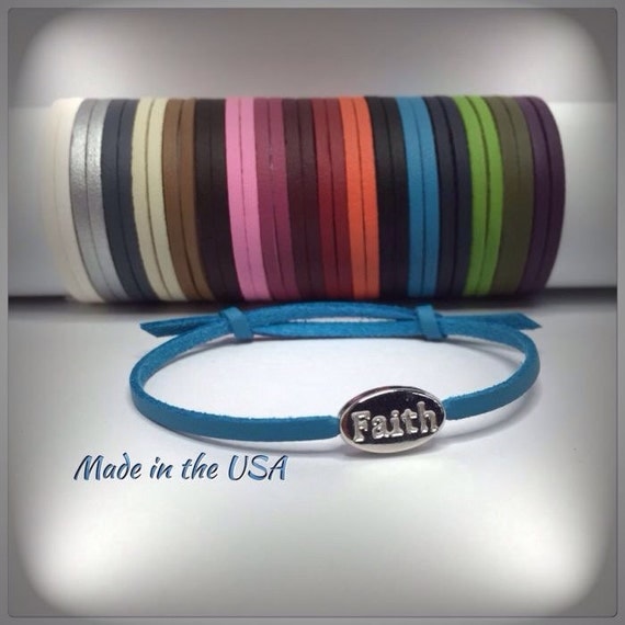Adjustable leather Faith bracelet