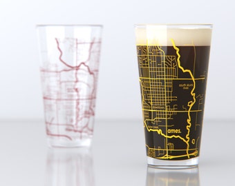 Ames, IA - Iowa State - College Town Pint Map Glasses