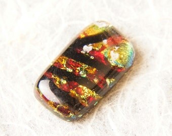 Handmade Dichroic Fused Glass Focal Cab Bead Pendant Necklace