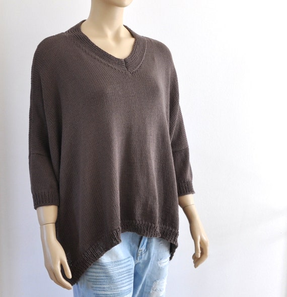 Brown Oversized Sweater Loose Sweater Cotton Knit Sweater