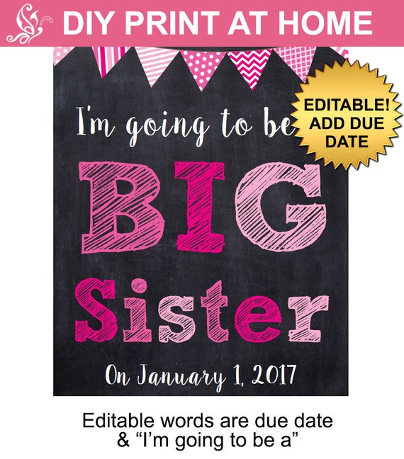 Download DIY editable printable Big Sister baby pregnancy announcement