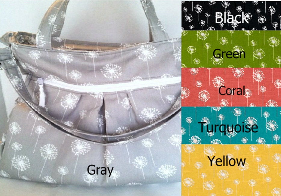 Gray Dandelion Diaper Bag Tote Bag cross body bag gray