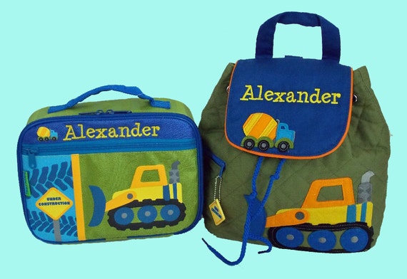 Child's Personalized Stephen Joseph CONSTRUCTION Backpack and Lunchbox School Set-Monogramming Included