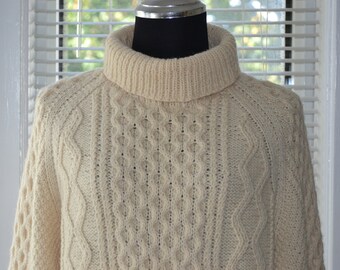 Vintage Cable Knit - Fisherman Sweater - Neutral Wool - Handmade - Women's m / Mens s