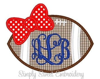 Football Bow Machine Embroidery Applique Design