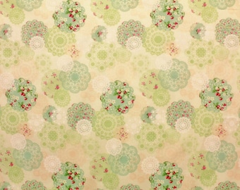 Yuwa Vintage Inspired Doily Print Green Cotton Fabric AT826213C