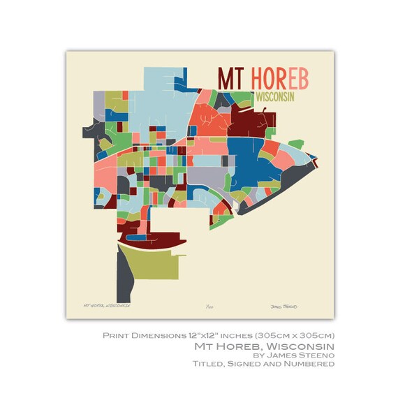 Mt Horeb Wisconsin 12x12 Art Map
