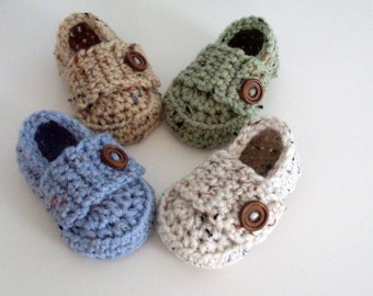 Crochet Baby Loafers, Baby Boy Shoes, Little Button Loafers, Baby Booties, Newborn to Toddler, Many Colors Available