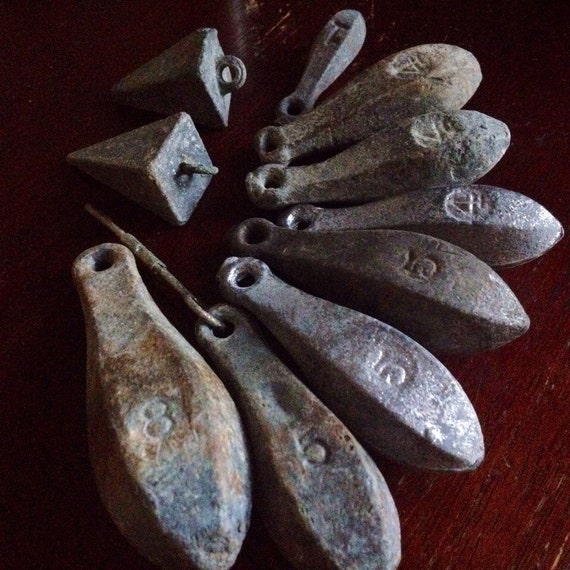 Antique Fishing Weights. Set of 10. Steampunk Rustic