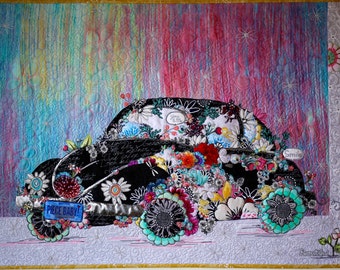 MarveLes COLLAGE PATTERN Lady Love Bug VW volkswagon pastel