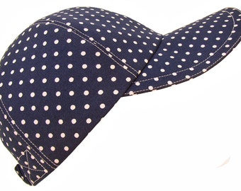 Navy Dots - White Polka Dot Baseball Ball Cap on Classic Navy Blue Ladies Girls Nautical Sports Athletic Fashion Indigo Hat by Calico Caps