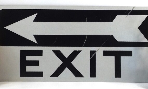 vintage 90s metal exit sign industrial street black on white