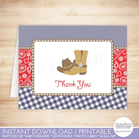 Cowboy Thank You Card Template Cowboy Folded Thank You Card Cowboy Birthday Party Red And Folded Thank You Card Template