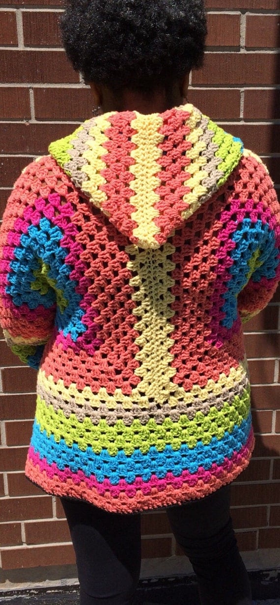 Crochet Granny Square Hoodie Jacket Super Colourful Crochet