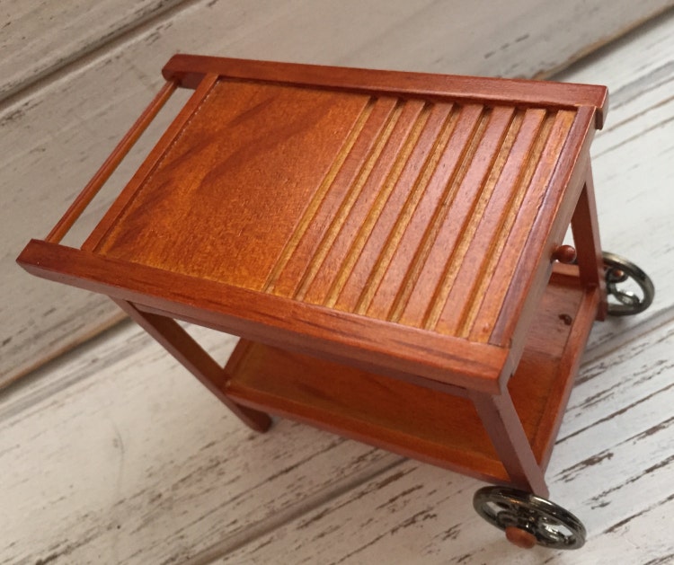Miniature Tea Cart Wood Cart on Wheels with Drawer by by BitsyNest