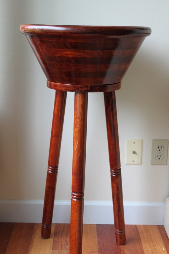 Reduced Vintage Wooden Salad Bowl on Stand Danish Modern