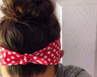 Red polka dot headband, red headband, rosie the riveter costume, retro headbands, pinup headbands, polka dot head wraps
