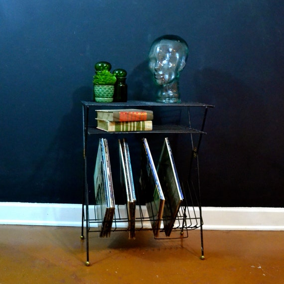 Black Metal Record Stand Vintage Wire Shelf Record Storage