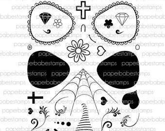 Sugar Skull Stamp Set - Paperbabe Stamps - Clear Photopolymer Stamps - For paper crafting and scrapbooking.