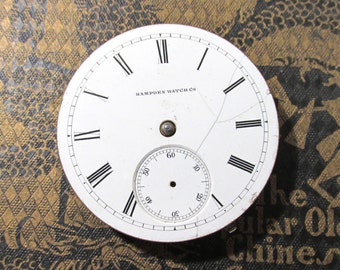Pocket Watch VINTAGE Pocket Watch Parts Porcelain FACE Hampden Watch Co. Guts Plates Gears Watch Repair Jewelry Supplies (L192)