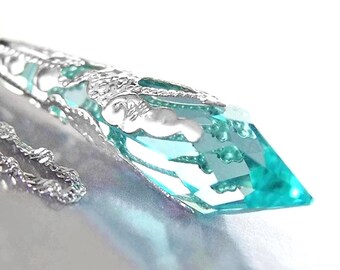 Aquamarine Crystal Necklace Seafoam Green Aquamarine Necklace Sterling Silver Swarovski Crystal Aquamarine Pendant Necklace Victorian