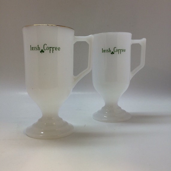 Vintage Irish Coffee Mugs Milk Glass With Gold Trim 3956