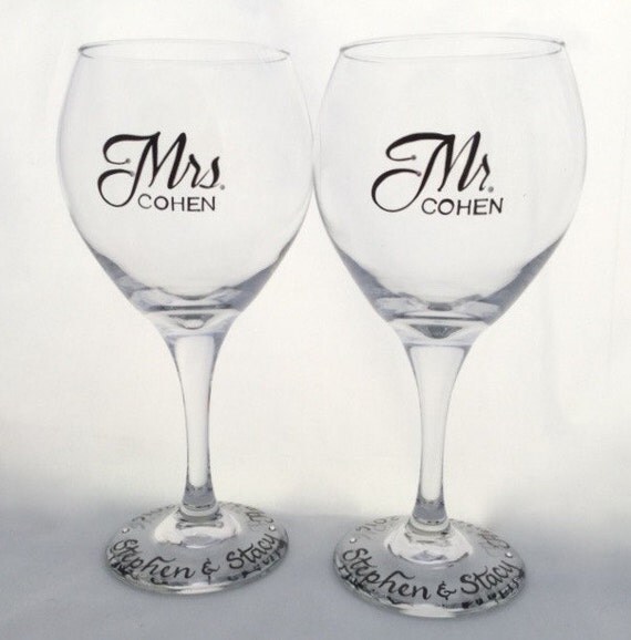 Mr. and Mrs. Wine Glasses personalized with crystals by ArtfullySV