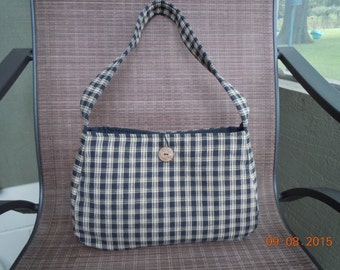 Black and Tan Checked Bag / Homespun Fabric Bag / Single Strap Bag