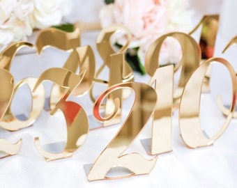 Acrylic Table Numbers for Weddings and Events, Standing Numbers Gold, Silver, Clear Acrylic Chic Wedding Decor Centerpieces (Item - ACB100)