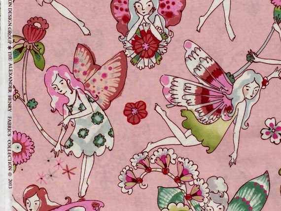 clearance alexander henry flower fairies pink fabric fq clearance alexander henry flower fairies pink fabric fq