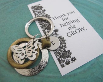 Teacher Appreciation Gift - Thank you for helping me grow - Butterfly Personalized Key chain - Teacher Gift - End of Year Gift-