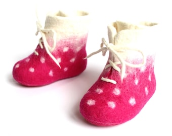Pink Wool Baby Booties - Felted Wool Shoes - Rubber Soles - Kids Boots - Minimalist Shoes - Christening Gift - Baby Baptism - Baby Keepsake