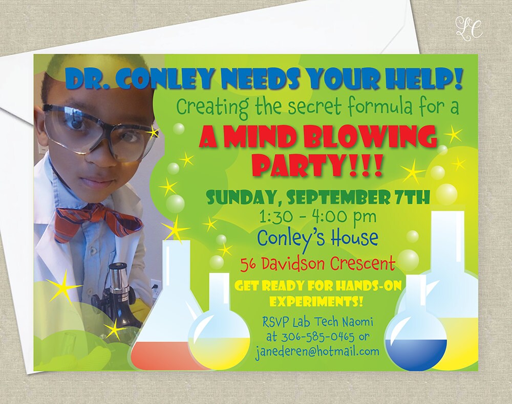 Science Birthday Party Invitation Photo Card Birthday