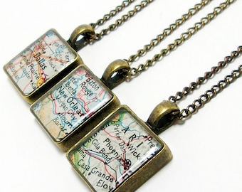 CUSTOM Square Vintage Map Necklace. You Select Location. Anywhere In The World. One Necklace. Map Pendant. Map Jewelry. Square Map Pendant.