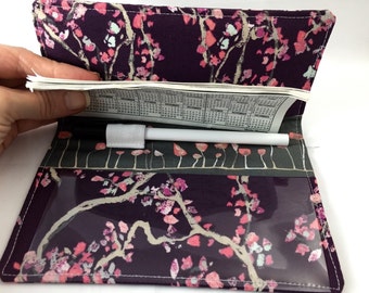 Duplicate Checkbook Cover Register Check Book Cover - Art Gallery Enchanted Leaves Plum Purple