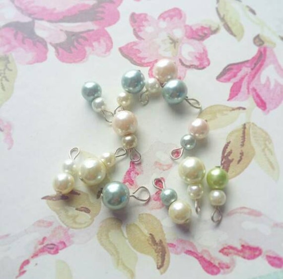 MYSTERY Sale... 10 Pearls, Variety of beaded charms, Scrapbooking, Cardmaking, Pocketletters, Jewelry, DIY, Supplies, Destash, Cream, Blue